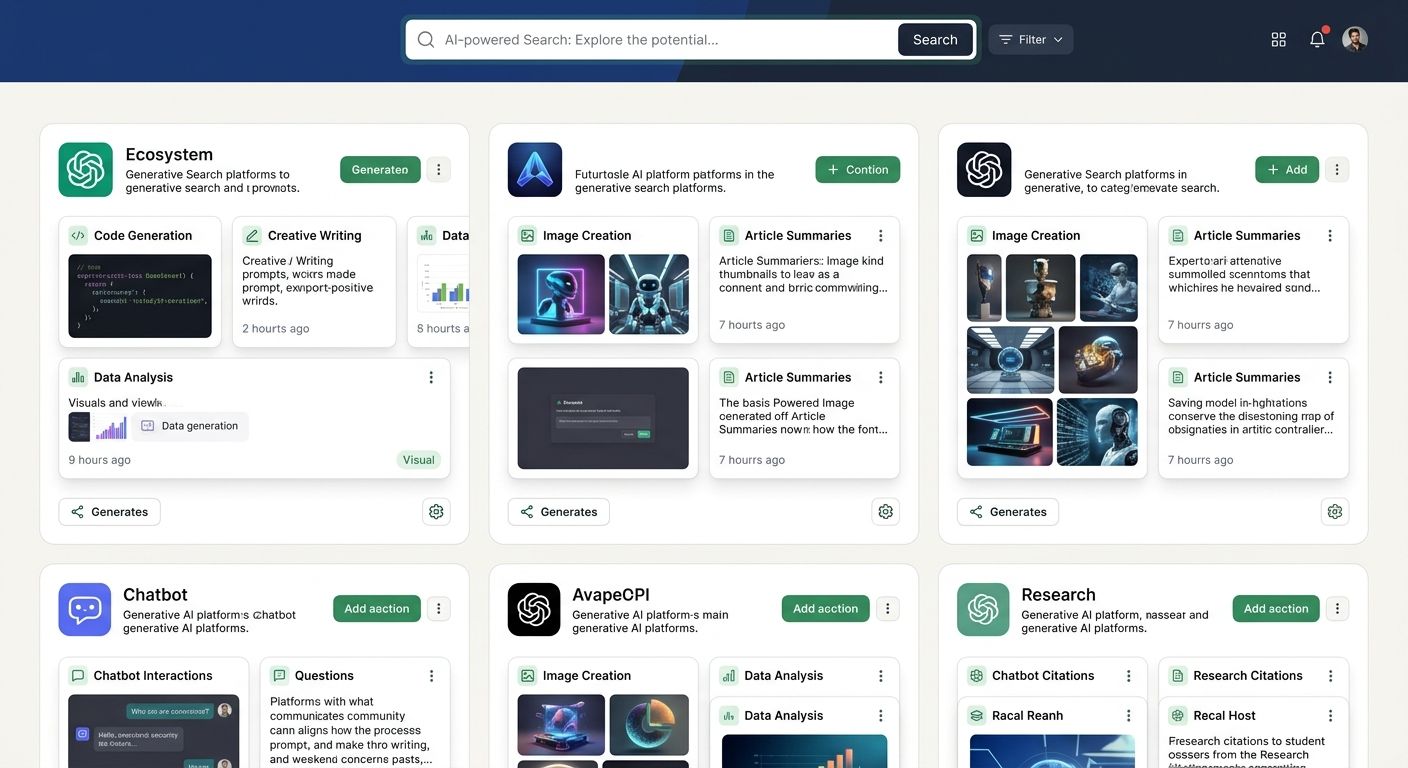 AI-powered search interface showing multiple generative search platforms