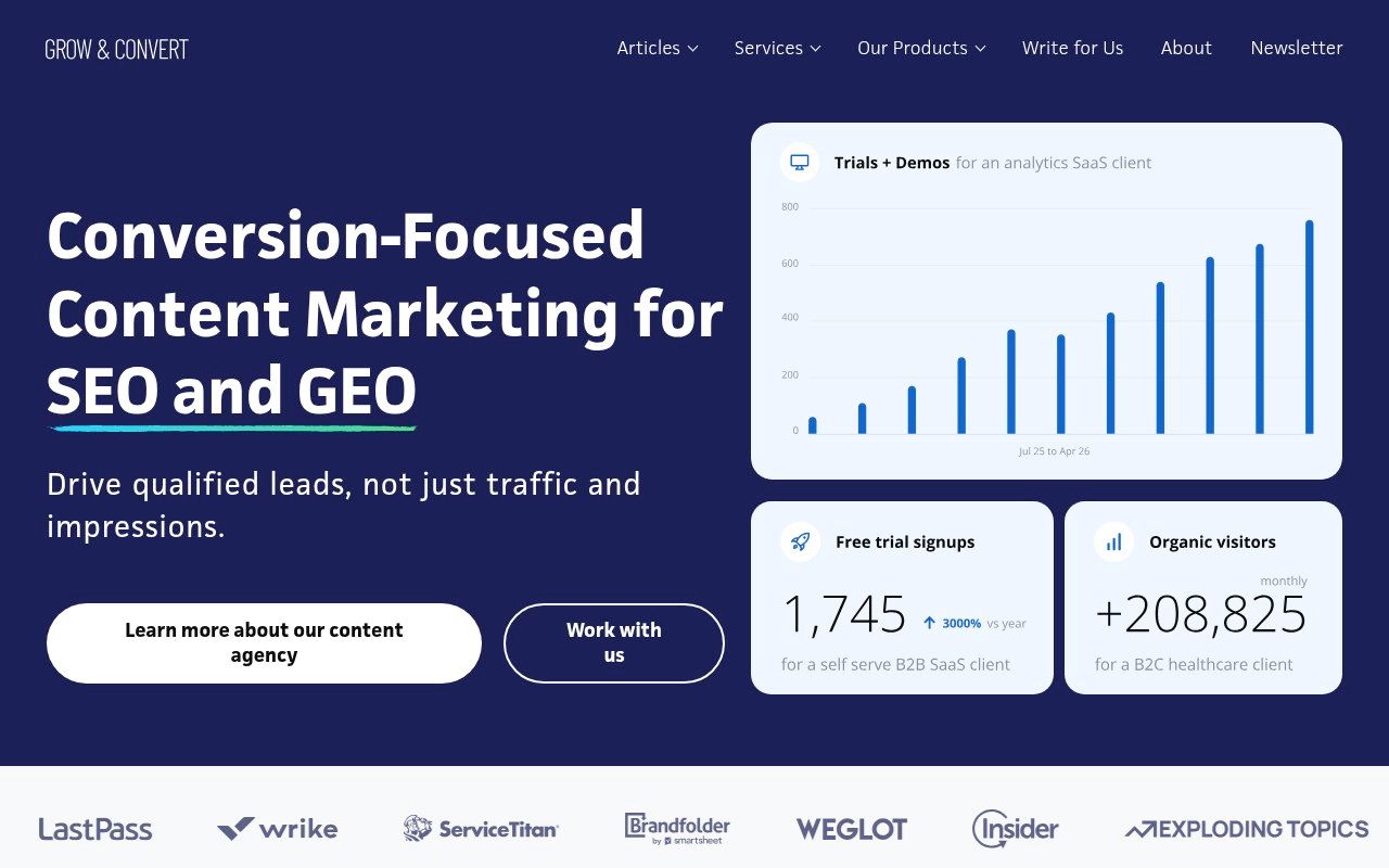 Grow and Convert homepage