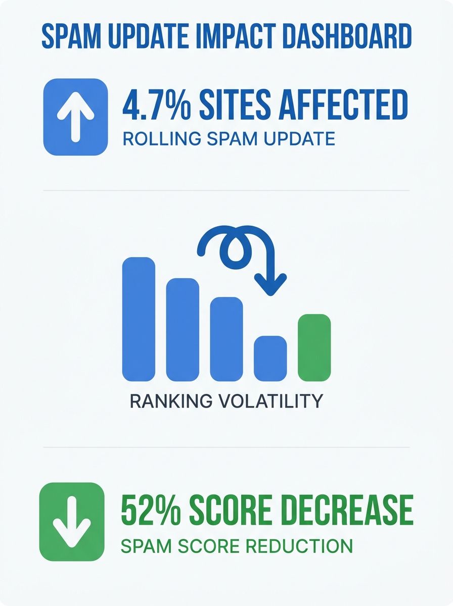 Google algorithm update dashboard showing ranking fluctuation patterns during spam update rollout period
