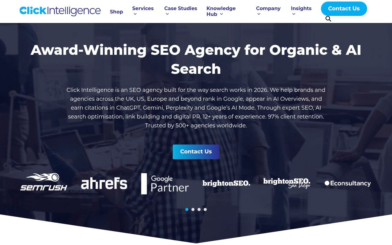 Click Intelligence homepage screenshot