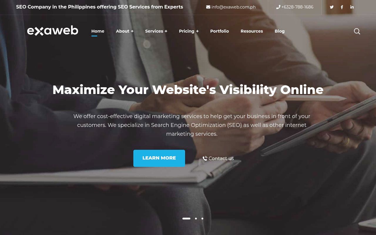 ExaWeb Corporation homepage screenshot