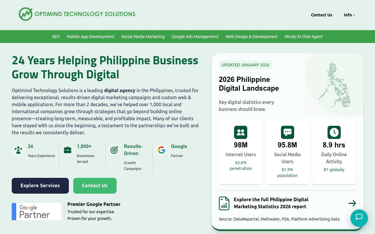 Optimind Technology Solutions homepage screenshot