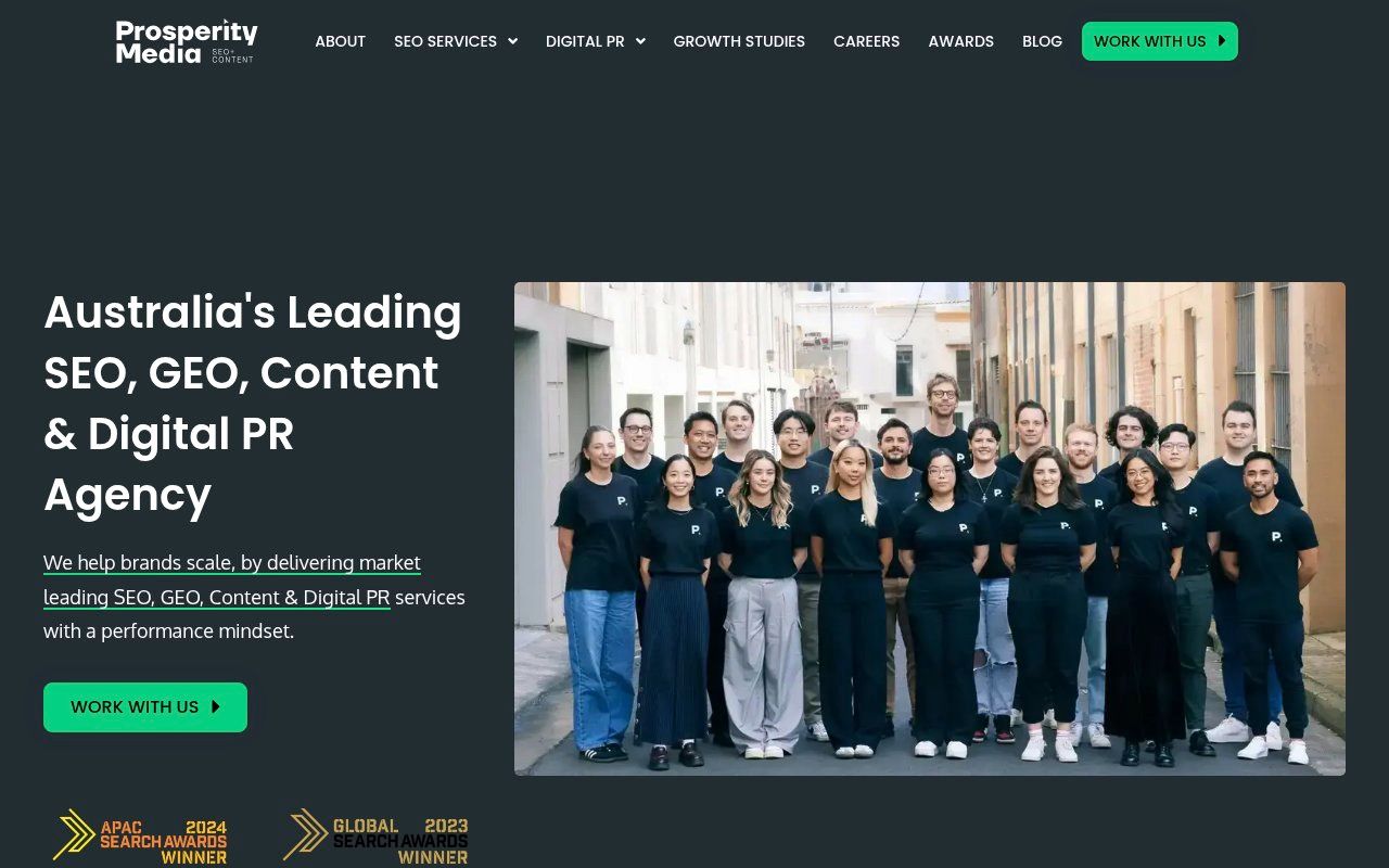 Prosperity Media homepage screenshot