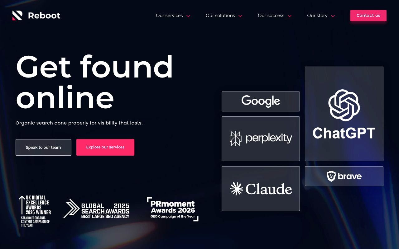Reboot Online homepage screenshot