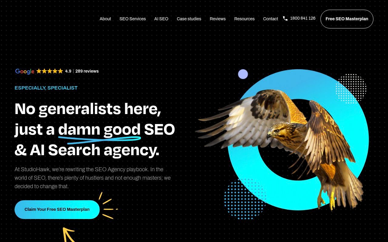 StudioHawk homepage screenshot