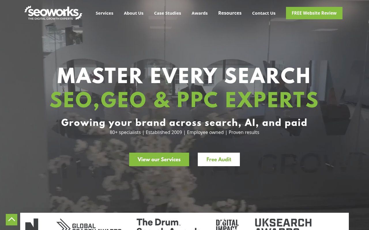 The SEO Works homepage screenshot