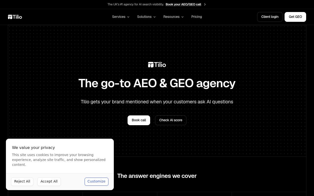 Tilio homepage screenshot