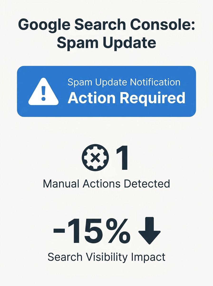 Google search console dashboard displaying spam update notification